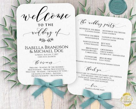 Wedding Bulletins, Diy Wedding Fans, Diy Wedding Program Fans, Wedding Agenda, Printable Wedding Program Template, Rustic Wedding Programs, Diy Wedding Programs, Wedding Fan, Free Printable Invitations Templates