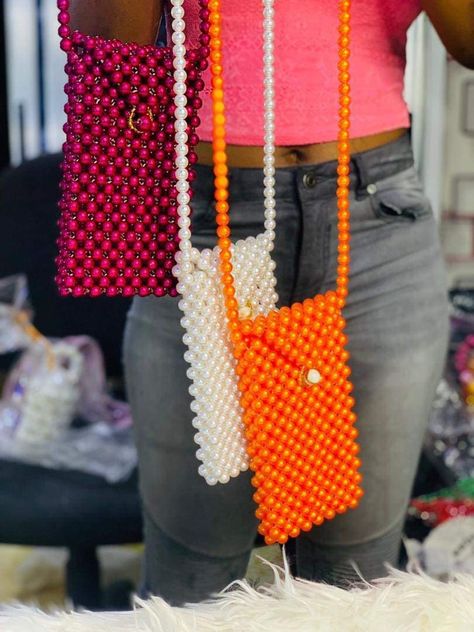 Hand beaded in Ghana Diy Hair Accessories Tutorial, Accessories Tutorial, Sling Bag Pattern, Hair Accessories Tutorial, Crochet Sling Bag, Beaded Crossbody Bag, Hand Beaded Bag, Bags Patterns, Store Design Boutique