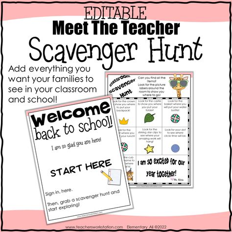 Meet The Teacher Scavenger Hunt Editable, Meet The Teacher Scavenger Hunt, Kindergarten Scavenger Hunt, Teacher Scavenger Hunt, Student Information Form, Classroom Volunteer, Meet The Teacher Night, Classroom Expectations, Sign In Sheet