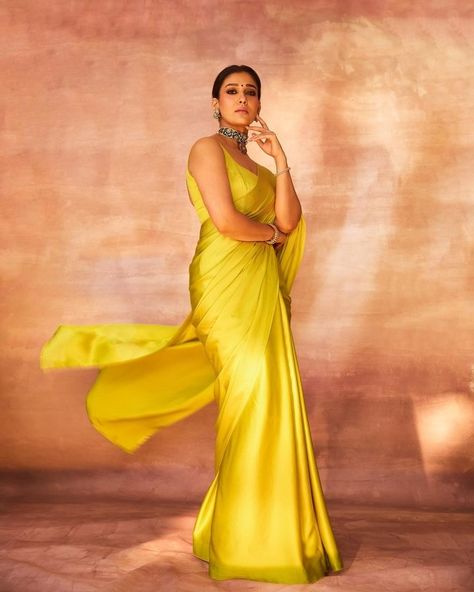 N A Y A N T H A R A (@nayanthara) • Instagram photos and videos Saree With Bun Hairstyle, Nayanthara Saree, Bollywood Birthday, Haldi Look, Indian Wedding Inspiration, Women Saree, Plain Saree, Yellow Saree, Indian Bridal Dress