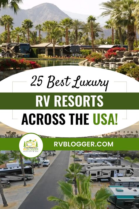 Chase sceneries and the best outdoor adventures with the best luxury RV resorts all across the USA! There's a lot to explore in these 25 resorts so if you're looking to experience a bit more glamor and convenience than a regular campground, then check these out - click to browse. Luxury Campgrounds, Resorts Usa, Luxury Rv Resorts, Best Rv Parks, Rv Resorts, Rv Destination, Camping Inspiration, Glamping Resorts, Rv Parks And Campgrounds