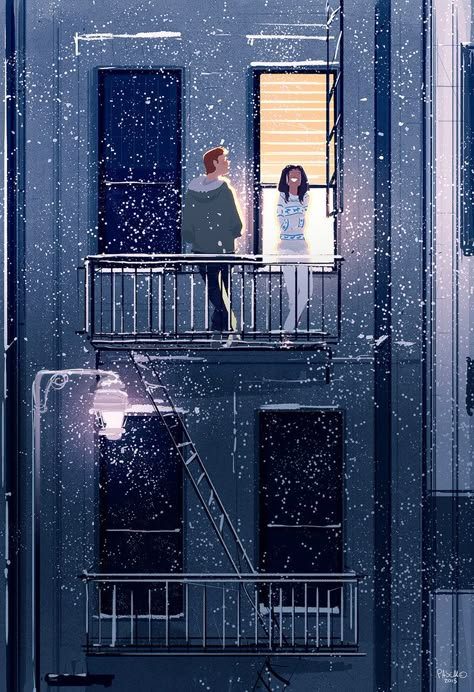 Blackout. #pascalcampionEach time I am awake in the middle of the night, I hear that song... "Hello darkness my old friend...." from the movie, The Graduate. Pascal Campion Art, Christmas Lights Wallpaper, Pascal Campion, Cute Couple Wallpaper, Couple Wallpaper, Christmas Cartoons, The Balcony, Couple Art, Illustration Vector