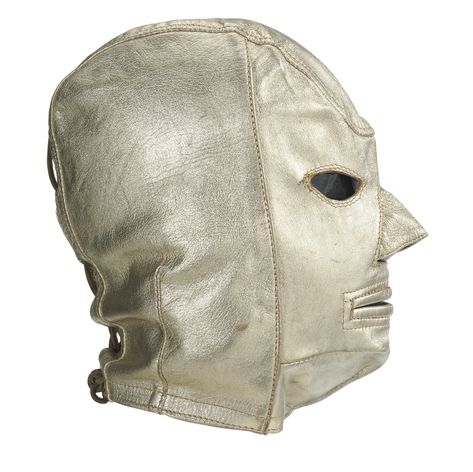 A GILT LEATHER HOOD Mask Reference, Fashion Installation, New York Dolls, Fashion In London, Mask Maker, Denim Projects, Leather Mask, Girls Series, Iconic Fashion