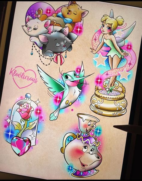 Disneyworld Tattoos, Disney Collage Tattoo, Cartoon Tattoos Disney, Disney Traditional Tattoo, Disney Sidekicks Tattoo, Disney Flashsheets Tattoo, Flash Tattoo Disney, Disney Watercolor Tattoo, Disney Characters Tattoos