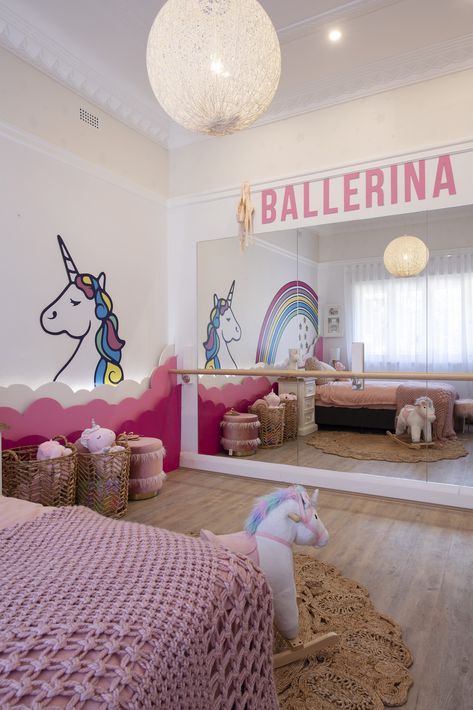 Every little dancer dreams of pink, ponies and a ballet barre in their room! Dancer Bedroom, Dance Bedroom, Modern Coastal Home, Montessori Playroom, Ballet Barre, Dance Gifts, Modern Coastal, Coastal Homes, Girls Room