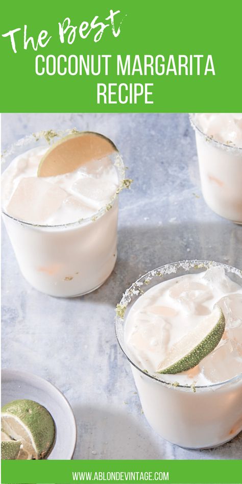 Coconut Cream Margarita, Coconut Lime Margarita, Coconut Tequila Drinks, Coconut Alcoholic Drinks, Coconut Margarita Recipe, Coconut Drinks Alcohol, Coconut Cocktails, Margarita Recipe, Easy Margarita Recipe