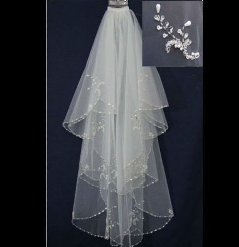 Beaded White Veil. Beaded White Veil on Tradesy Weddings (formerly Recycled Bride), the world's largest wedding marketplace. Price $49.99...Could You Get it For Less? Click Now to Find Out! White Veils, Wedding Bridal Veils, Wedding Dress With Veil, Bridal Gloves, Country Wedding Dresses, Beaded Wedding, Bridal Garter, The Veil, Wedding Veils