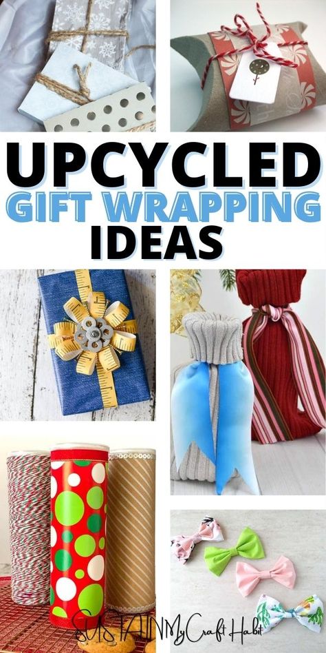 Get ready to be inspired to creatively use supplies you already have at home as gift wrapping ideas for the holidays. It feels good to upcycle! #sustainmycrafthabit Wrapping Paper Bows, Bottle Gift Wrapping, Family Photo Gifts, Upcycled Gifts, Holiday Crafts Diy, Gift Wrapping Ideas, Fabric Gift Wrap, Recycled Gifts, Unique Gift Wrapping