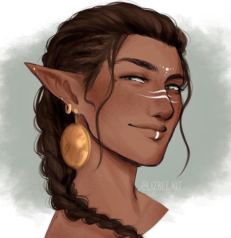 Elf Reference Drawing, Indigenous Character Design, Wood Elf Character Design, Face Markings Character Design, Dragon People Character Design, Fantasy Hairstyles Short, Elf Oc Character Design, Black Dnd Characters, Dnd Character Design Female Elf