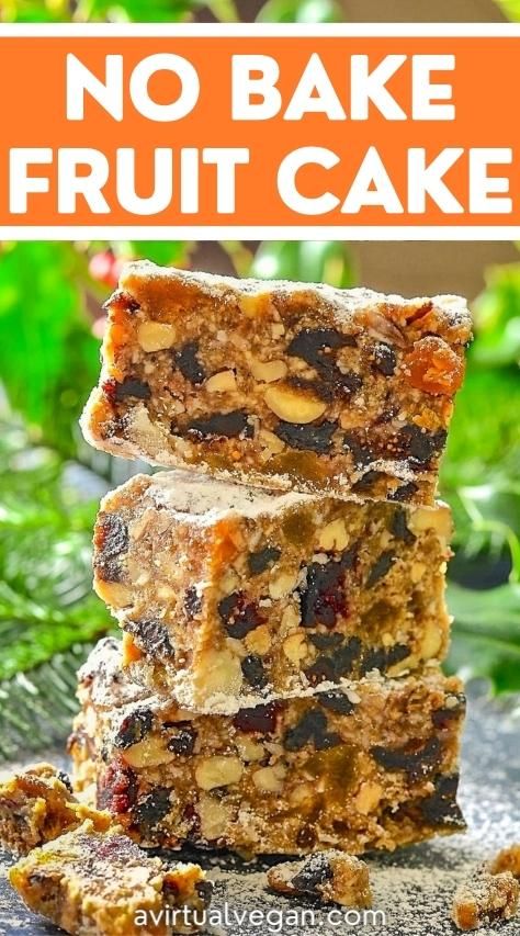 Easy, deliciously rich, No-Bake Fruit Cake. Packed with dried fruit, nuts, and spices, it makes a fabulous alternative to traditional baked Christmas cake. This naturally vegan and gluten-free raw fruit cake is really quick and easy to make, just the right amount of sweet, and keeps for weeks in the fridge! No Bake Fruit Cake Recipe, No Bake Fruit Cake, Vegan Fruitcake, Vegan Fruit Cake, Prune Recipes, Traditional Christmas Cake, Christmas Fruit Cake, Christmas Vegan, Cake Light