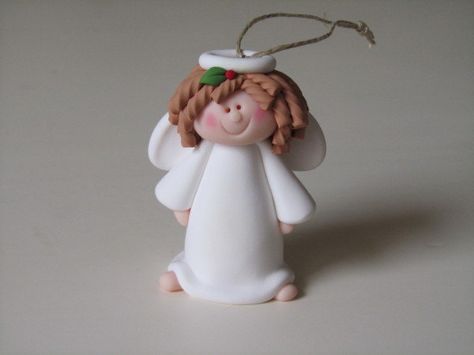 Polymer Clay Angel Ornament. $10.00, via Etsy. Polymer Clay Angel, Clay Angel, Fimo Jewelry, Polymer Clay Ornaments, Polymer Clay Figures, Angel Crafts, Christmas Clay, Polymer Clay Christmas, Clay Ornaments