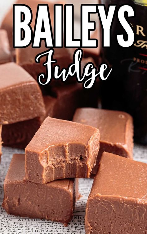 Bailey�’s Fudge is a boozy fudge dessert featuring the perfect blend of chocolate and Irish Cream liqueur. This adults-only dessert is certain to be a crowd-pleaser! Fudge Business, Baileys Fudge, Gingerbread Fudge, Eggnog Fudge, Holiday Fudge, Fudge Dessert, Chocolate Baileys, Snickers Candy, Baileys Recipes