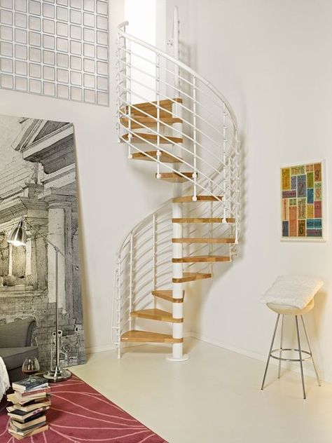 Installing Spiral Staircases in Small Spaces - Love Chic Living Spiral Staircase Kits, Wood Stair Treads, Staircase Kits, Stair Kits, Diy Staircase, Stairs In Living Room, Spiral Stairs, Wooden Stairs, Wood Stairs