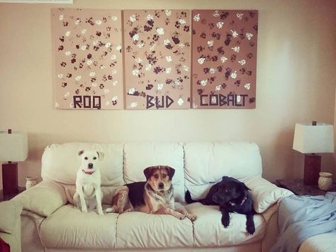 Paw print art on a canvas                                                                                                                                                                                 More Dog Paw Art, Dog Paw Print Art, Paw Print Art, Paw Art, Puppy Paw Prints, Dog Essentials, Dog Rooms, Dog Projects, Dog Crafts