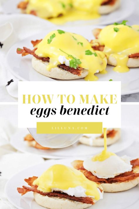 Learn how to make eggs benedict! It's a rich and bold breakfast that is great for lazy weekend mornings, brunch, or holidays! #eggsbenedict #hollandaisesauce #breakfast #eggs #hollandaise Easy Eggs Benedict Recipe, Eggs Hollandaise, Homemade Hollandaise Sauce, Eggs Benedict Recipe, Egg Benedict, Best Brunch Recipes, High Protein Smoothies, How To Make Eggs, Wakey Wakey