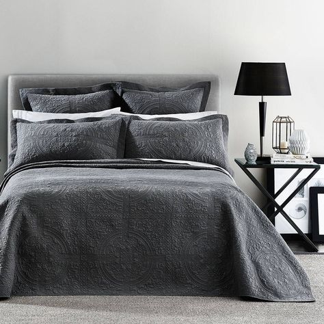 A contemporary update on classic design | shop Artemida Bedspread in stores & online #bedroom #morganandfinch #bedbathntable #welovehomewares Queen Bedspread, Turkish Tile, Gray Bedroom, Types Of Sofas, Home Decor Online, Main Bedroom, Toddler Room, Cushion Design, Bedroom Styles