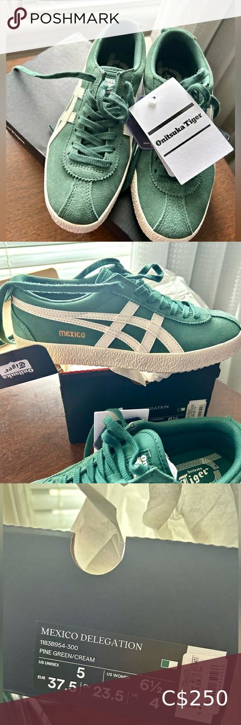 Onitsuka Tiger Mexico Delegation Pine Green/Cream Sneakers 37.5/Unisex 5 NWT NIB Mexico Delegation, Cream Sneakers, Tiger Mexico 66, Onitsuka Tiger Mexico 66, Mexico 66, Asics Shoes, Onitsuka Tiger, Pine Green, Nike Cortez