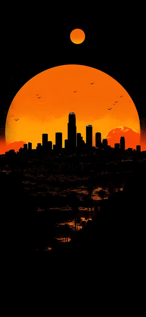 Sunset orange aesthetic image of the Los Angeles skyline featuring the U.S. Bank Tower. Aesthetic Wallpaper Iphone Sunset, Orange Aesthetic Wallpaper Iphone, Orange Color Aesthetic, Orange Red Aesthetic, Sunset Orange Aesthetic, Wallpaper Iphone Sunset, Dark Orange Wallpaper, Orange Wallpaper Iphone, Crockery Unit Design Dining Rooms