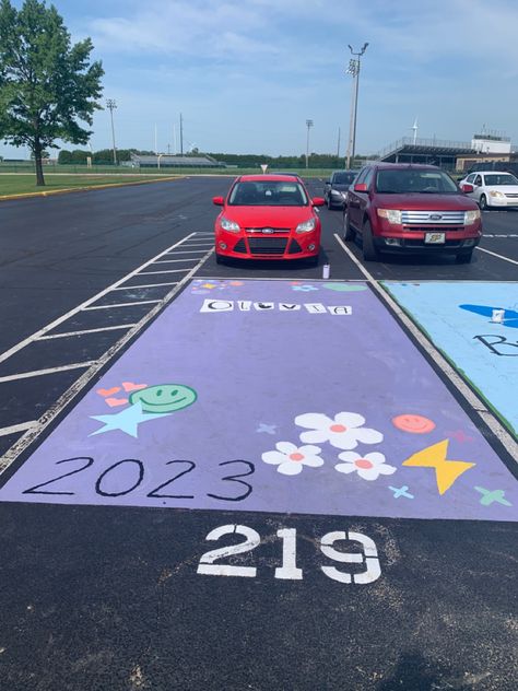 painted parking spot inspired by sour by olivia rodrigo Olivia Rodrigo Parking Spot, Sour By Olivia Rodrigo, Senior Parking Spot, Parking Spot Painting, Senior Stuff, Parking Spot, Parking Space, Space Ideas, Olivia Rodrigo