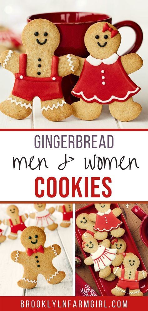 Easy to make Gingerbread Men (and women) cookies. Bake up a batch of these soft and chewy Christmas cookies to decorate with your family. Includes icing decoration tips. Iced Gingerbread Men, Gingerbread Girl Cookies Decorated, Ginger Bread Man Decorating, Gingerbread Man Cookies Decorated Ideas, How To Decorate Gingerbread Men, Gingerbread Sugar Cookies Decorated, Ginger Bread Cookies Decoration, How To Decorate Gingerbread Cookies, Gingerbread Men Cookies Decorated