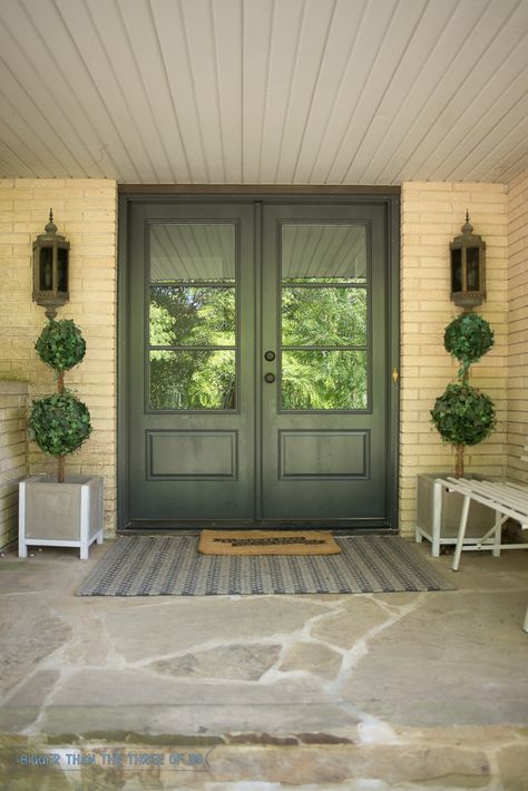 Double front doors with glass panels Replace Exterior Door, Eclectic Entryway, Basement Door, Front Door Ideas, Fall Front Porch Ideas, Front Door Entryway, Exterior Doors With Glass, Door Exterior, French Exterior