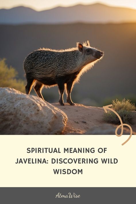 Javelina standing on a rock with a sunset backdrop, alongside text about its spiritual meaning. Common Garden Plants, Unique Creatures, Survival Instinct, Dream Symbols, The Encounter, Dream Interpretation, Spiritual Guides, Spiritual Meaning, Native American Culture