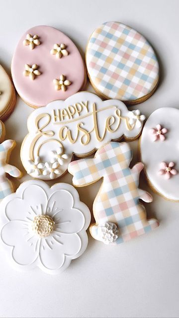 Decorated Easter Sugar Cookies, Easter Fondant Cookies, Gingham Cookies, Easter Event Ideas, Easter Decorated Cookies, Easter Cookie Ideas, Easter Cookies Decorated, Easter Egg Cookies Decorated, Cookies For Easter