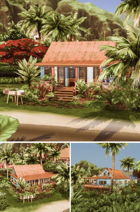 Sims 4 Sulani House Plan, Island House Exterior, Island Home Exterior, Sims 4 Island Living House, Sulani Homes Sims 4, Sims 4 Build Mode, Sims 4 Beach House, Sims 4 Houses Layout, Sims 4 Challenges