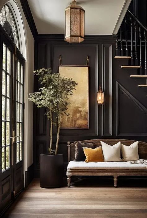 Deep Green Living Room Walls, Moody French Country, Moody Academia, Modern Dark Academia, Fen Shui, Gothic Interior, Interior Design Minimalist, Moody Decor, Academia Decor