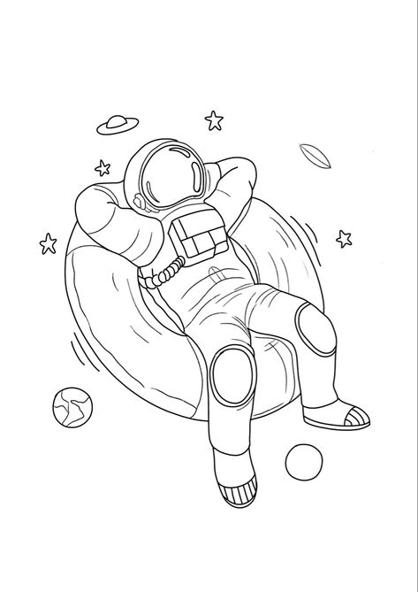 Stencil for tattoo of astronaut literally chilling in space above us Astronaut Outline Drawing, Astronaut Sitting Drawing, Astronaut Floating In Space Drawing, Space Tattoo Designs Drawings, Cartoon Astronaut Drawings, Space Tattoo Outline, Astronaut Drawing Illustrations, Astronaut Line Drawing, Space Line Drawing