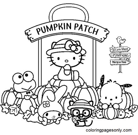 Hello Kitty Fall Coloring Pages, Sanrio Halloween Coloring Pages, Coloring Pages Sanrio, Sanrio Coloring, Halloween Sanrio, Sanrio Halloween, Cute Halloween Coloring Pages, Hello Kitty Colouring Pages, Family Coloring Pages