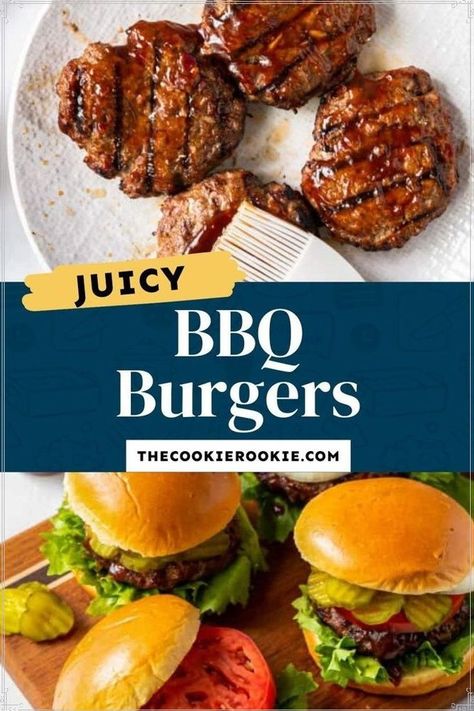 Homemade BBQ Burgers are easy to make and grilled to perfection every time. Kick everyday burgers up a notch with the addition of sweet, smoky BBQ flavor! Mix smoky and sweet BBQ sauce into the ground beef before forming patties for an extra pop of flavor in every bite. Serve them on buns with all of your favorite toppings! Bbq Burger Recipes, Homemade Burger Patties, Delicious Burger Recipes, Burger Mix, Bbq Burger, Sweet Bbq Sauce, Quick Lunch Recipes, Bbq Burgers, Burger Toppings