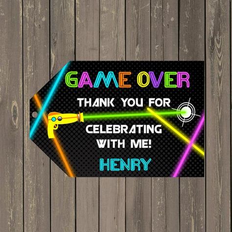 Laser Tag Favor Tag, Neon Laser Tag Party Goody Bag Tags, Party Favor Tags, Printable Thank you Tags Laser Tag Party Favors, Laser Tag Invitations, Laser Tag Birthday Party, Laser Tag Party, Laser Tag Birthday, Party Goodies, Adult Birthday Invitations, 10th Birthday Parties, Tags Printable