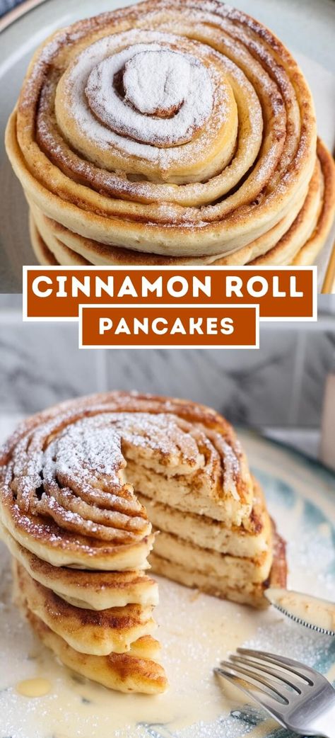 Cinnamon Roll Pancakes Cinnamon Roll Pancakes Recipe, Banana Bread Pancakes, Lemon Pancakes, Yummy Pancake Recipe, Dessert Pasta, Protein Pancakes Recipes, Pancake Mix Recipes, Shortcake Cake, Cinnamon Roll Pancakes