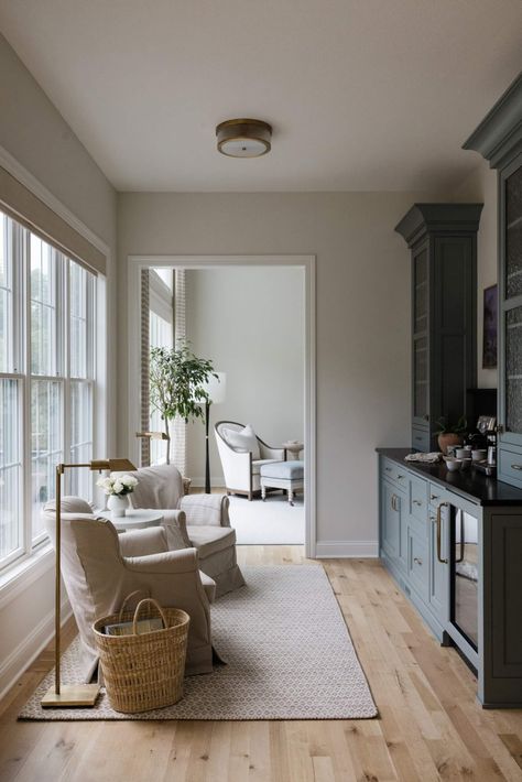 coffee bar with sitting area, traditional style, white oak floors, by Morris Lare, Des Moines, Iowa Interior Designers Coffee Sitting Area, Custom Coffee Bar, Bar Nook, Coffee Bar Ideas, Slide Out Shelves, Coffee Bars In Kitchen, Coffee Nook, Home Coffee Bar, Timeless Kitchen