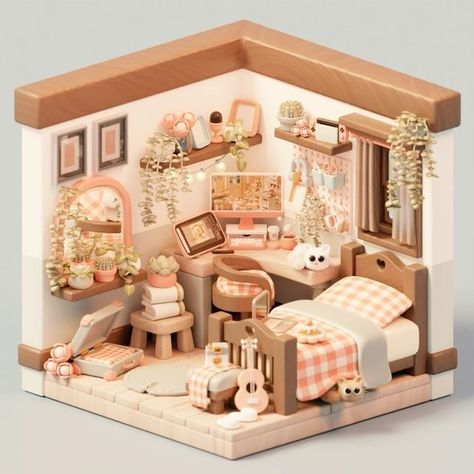 Pen Display, Fairytale House, Comfy Bedroom, Isometric Art, Isometric Design, Miniature Rooms, Cute House, Graphic Design Fun, House Room