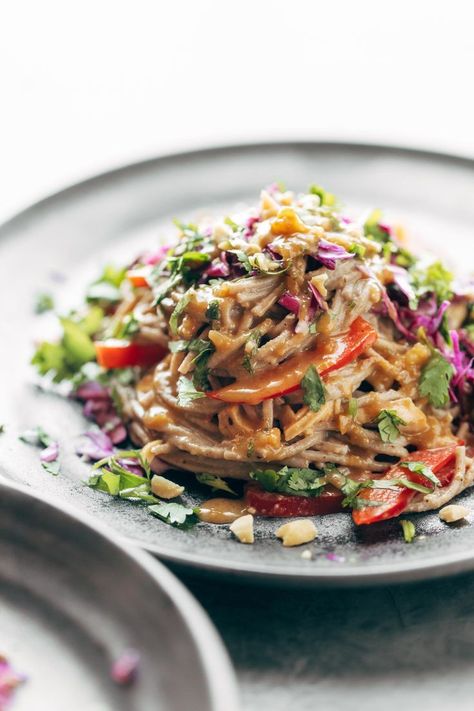 Noodle Chicken Salad, Sweet Potato Noodle Salad, Soba Noodle Salad, Soba Noodles Salad, Soba Noodle, Noodle Salad Recipes, Spicy Peanut Sauce, Peanut Noodles, Sweet Potato Noodles