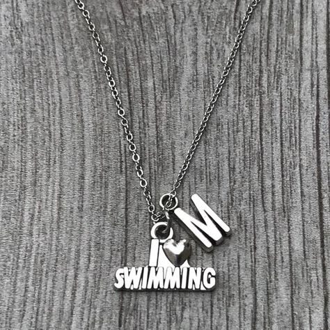 Necklace With Letter, You're Special, Swim Jewelry, Girls Swim, Gifts For Swimmers, Swim Gifts, Sports Jewelry, Jewelry Pouches, Swim Team