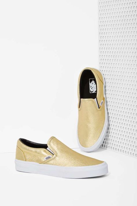 Tweedy Bird, Slipon Sneakers, Product Styling, Gold Shop, Gold Sneakers, Vans Style, Gold Flats, Rubber Shoes, Gold Shoes