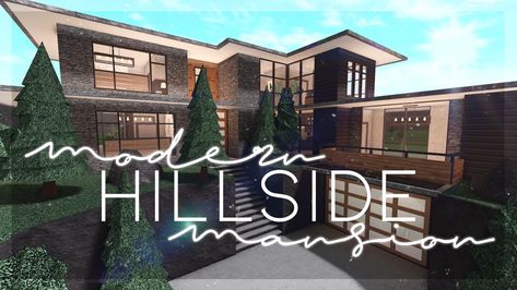 Bloxburg Hillside House Layout, Modern Bloxburg House Ideas Exterior, Bloxburg Homes, Industrial House Exterior, Bloxburg Modern House, Bloxburg Exterior, Blox Burg, House Ideas Modern, Roblox House