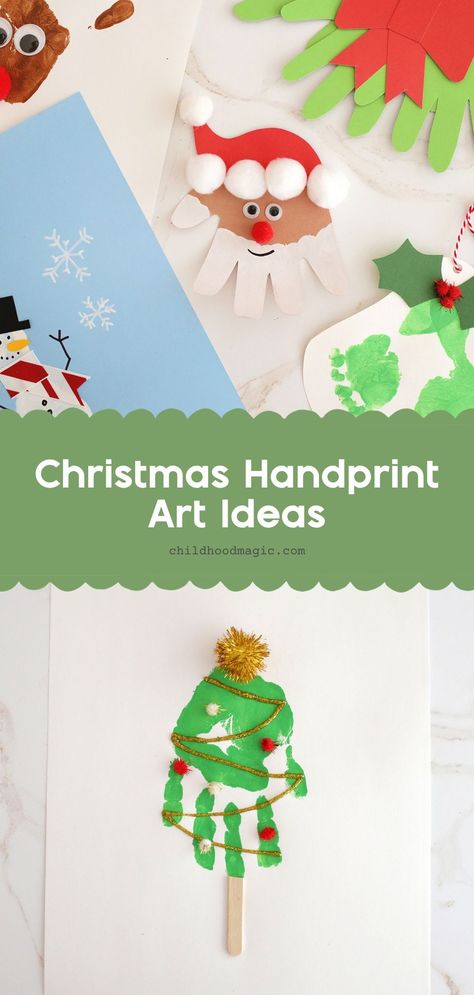 Christmas Handprint Art Ideas - Childhood Magic Handprint Art Ideas, Hand Print Christmas, Fingerprint Art Kids, Christmas Handprint Art, Handprint Ideas, Reindeer Handprint, Christmas Handprint Crafts, Christmas Handprint, Snow Globe Crafts