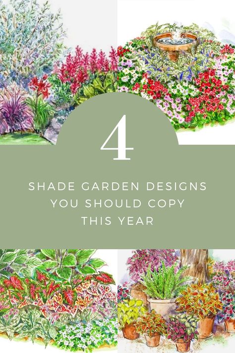 Do you have a shady area of your yard that would make a beautiful garden, but you don’t know where to start? Allow us to help! Better Homes and Gardens (@bhg) is a great resource for gardeners who want to be inspired to try something new. We found 4 free garden design plans from a list they shared that are perfect for incorporating impatiens into your shade garden. Shade Perennial Garden, Cottage Garden Plan, Flower Garden Layouts, Perennial Garden Plans, Shade Landscaping, Shade Garden Design, Flower Garden Plans, Shade Garden Plants, Flower Bed Designs