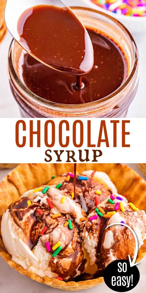 This Easy Homemade Chocolate Syrup will transport you back to childhood ice cream parties, and it absolutely begs to be mixed into a cold glass of milk. I don’t like to brag, but it tastes SO much better than the stuff you'd find at the corner store. Chocolate Syrup Recipe, Chocolate Syrup Recipes, Homemade Chocolate Syrup, Homemade Chocolate Ice Cream, Shugary Sweets, Yummy Ice Cream, Corner Store, Chocolate Marshmallows, Fudge Sauce