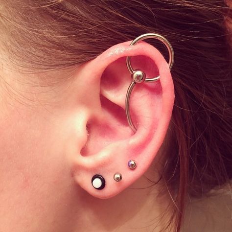 #helix #orbital #helix #industrial #conch #cartilage #ear #piercing #piercings #8 #gauge #stretched #lobe #lobes Orbital Helix Piercing, Stretched Conch, Helix Orbital Piercing, Orbital Piercing, Body Piercings, Helix Piercing, Ear Piercing, Conch, Helix