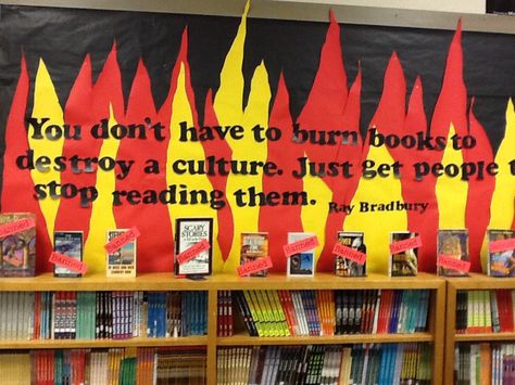 Banned Books Bulletin Board, Banned Books Display, Librarian Core, Banned Book Week, Librarian Ideas, Creating Community, Books Display, School Library Displays, Library Media Specialist