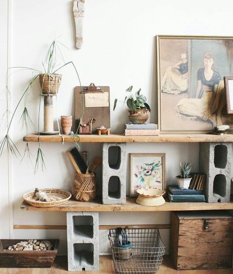 Block Shelves, Cinder Block Shelves, Studio Shelves, Anna Louise, Quirky Home Decor, French Home Decor, It's Friday, Household Furniture, Cheap Decor