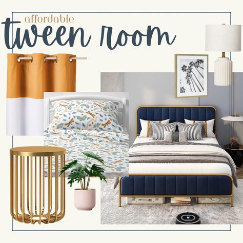 From teen bedroom upgrade to college dorm this navy & gold bedroom inspo is IT. Affordable home finds with Target and Walmart! #ltkhome #targethomedecor #pillowfort #teenstyle #tweengirl Dorm Style Bedroom, Gold Teen Bedroom, Navy Gold Bedroom, Teen Bedroom Inspiration, Farm Bedroom, Dorm Style, Bedroom Upgrade, Full Size Bed Frame