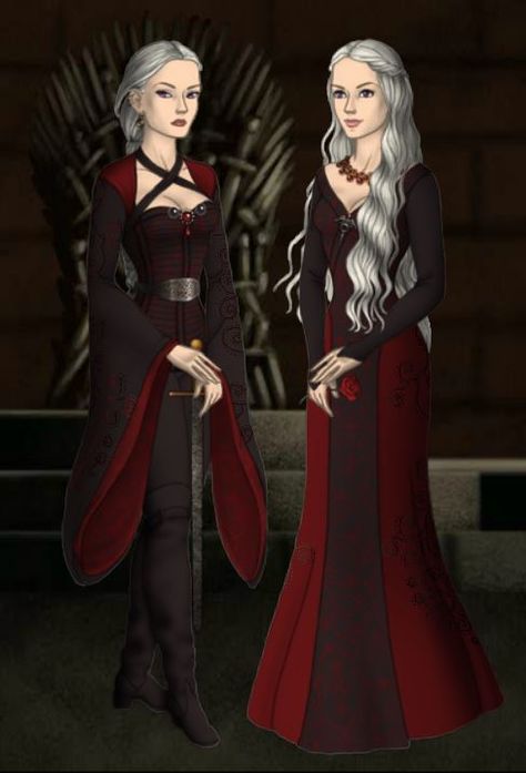 Visenya & Rhaenys Targaryen Made with DollDivine #targaryen #gameofthrones #asoiaf #visenya #rhaenys #aegon #westeros Dolldivine Game Of Thrones, Visenya And Rhaenys Targaryen, Aegon Visenya Rhaenys, Targaryen Outfit Dresses, Rhaenys Targaryen Art, Targaryen Gown, 1500s Dress, Targaryen Outfit, Targaryen Clothes