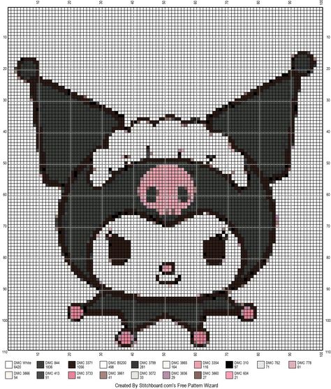 Kuromi Tapestry Crochet, Kuromi Pixel Art Grid, Kuromi Cross Stitch Pattern, Kuromi Alpha Pattern, Kuromi Cross Stitch, Pixel Crochet Blanket, Crochet Grid, Dragon Cross Stitch, Holiday Cross Stitch