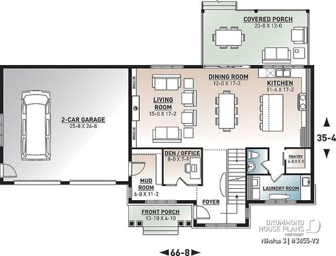 House plan 4 bedrooms, 2.5 bathrooms, garage, 3855-V2 | Drummond House Plans Drummond House Plans, Courtyard Entry, Two Story House Plans, Colonial Style Homes, Farmhouse Style House Plans, Country Style House Plans, Craftsman Style House Plans, Farmhouse House, Farmhouse Plan